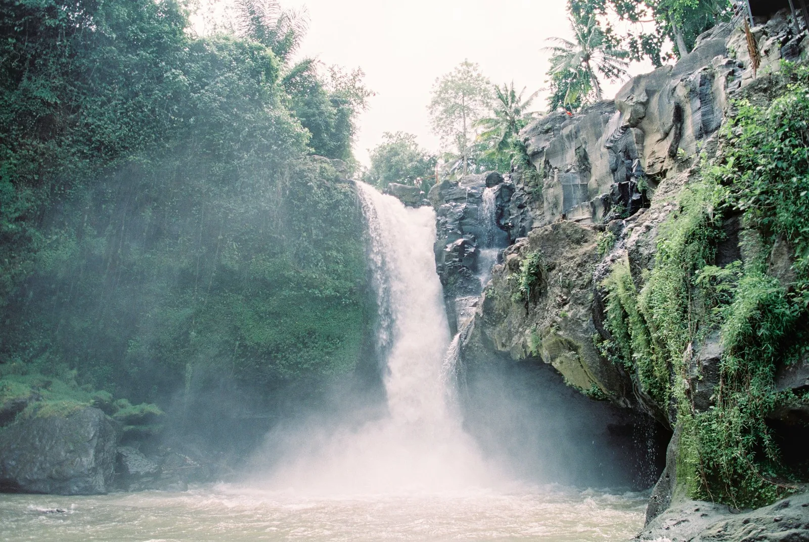 Cascade descendant une paroi rocheuse dans la jungle balinaise